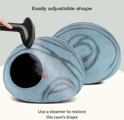 Cat Cave – Premium Felt Cat Enclosure for Indoor Cats, Handmade Merino Wool (Aquamarine, Medium)