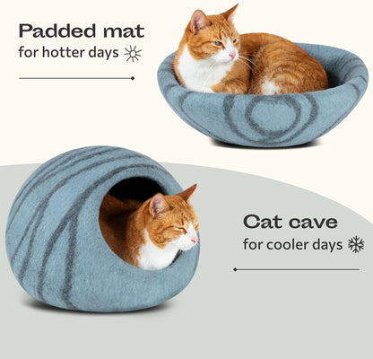 Cat Cave – Premium Felt Cat Enclosure for Indoor Cats, Handmade Merino Wool (Aquamarine, Medium)