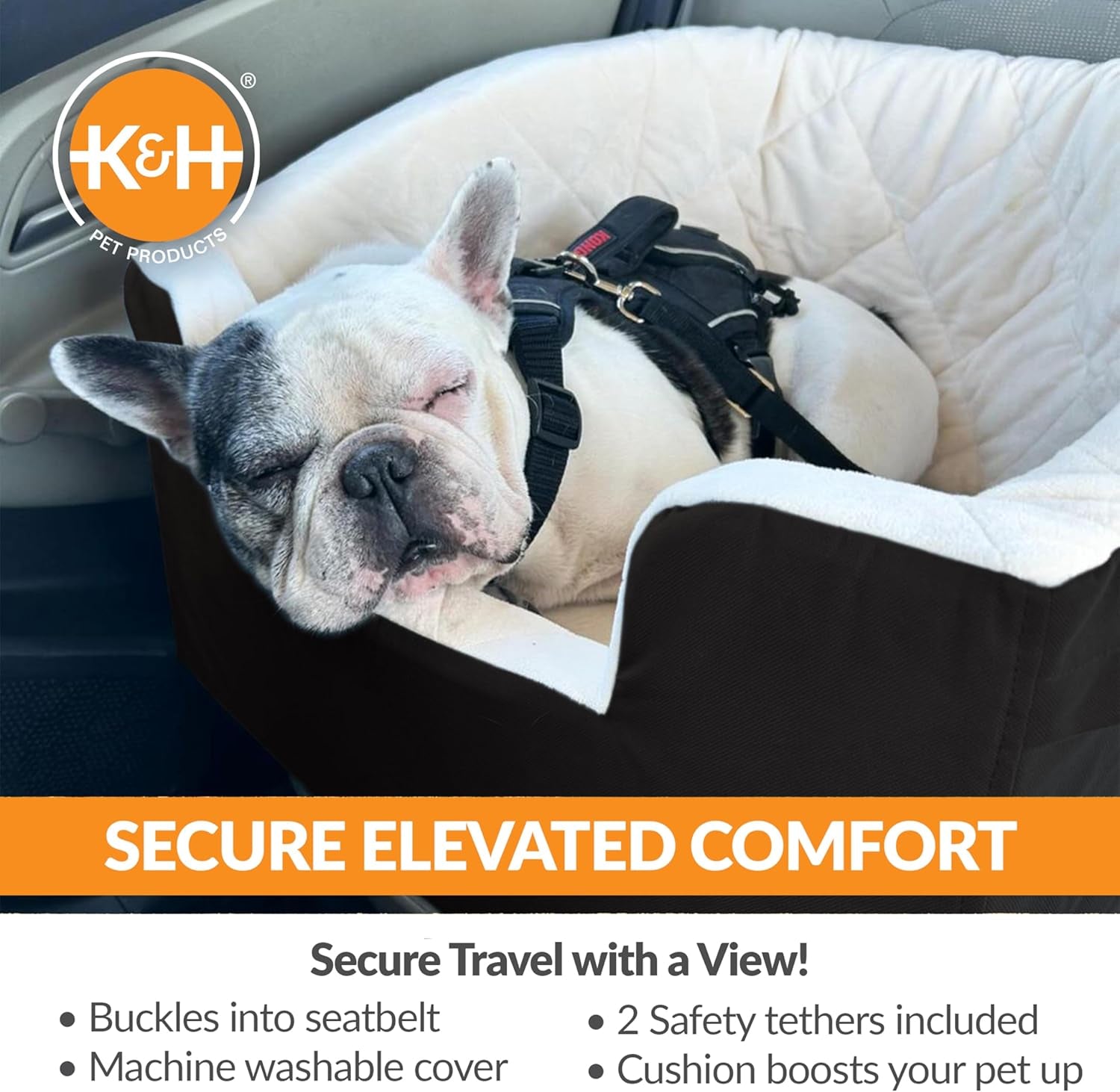 Bucket Booster Pet Seat - Dog Booster Seat Car Seat for Dogs & Cats Collapsible Large Black/Cream