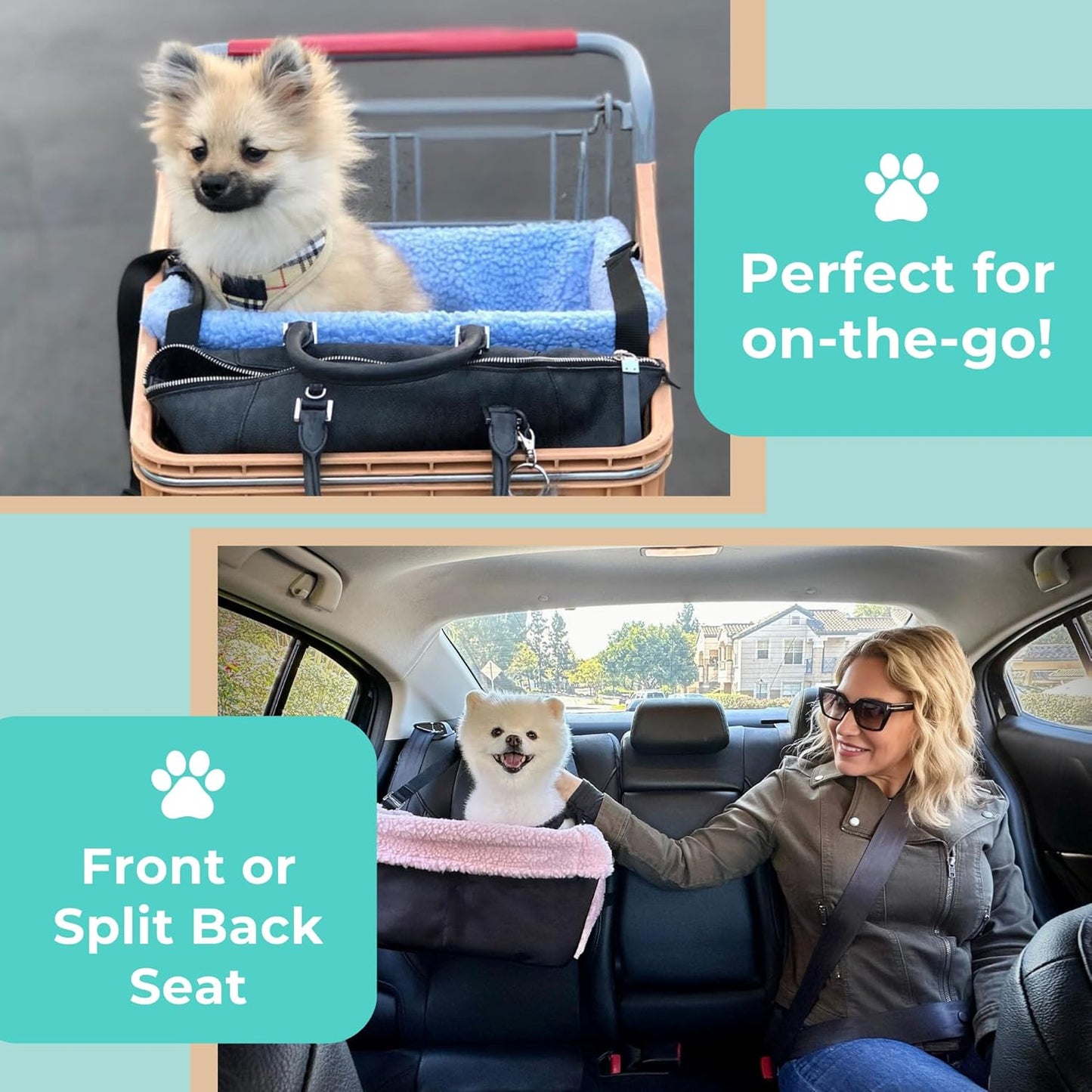 Dog Car Seat for Small Dogs - Blue Dog Booster Seat- Washable, Adjustable, and Collapsible Pet Travel Carrier Bed- Includes Safety Seat Belt Tether for Small Dogs, Puppies, and Pets up to 18 Lbs