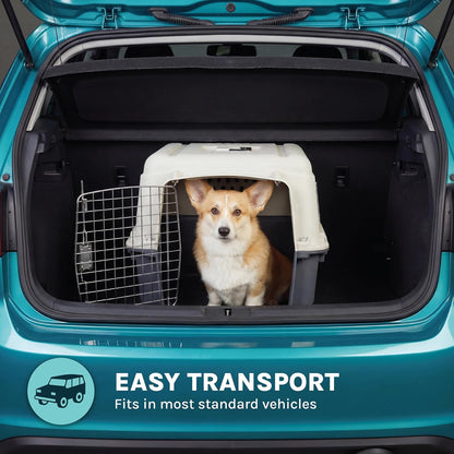 Plastic Kennels Rolling Plastic Wire Door Travel Dog Crate - Medium