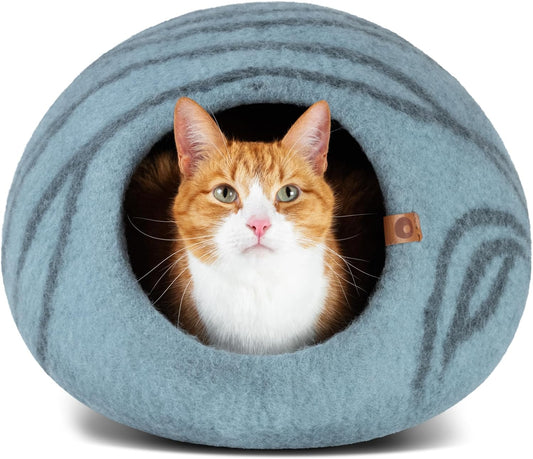 Cat Cave – Premium Felt Cat Enclosure for Indoor Cats, Handmade Merino Wool (Aquamarine, Medium)