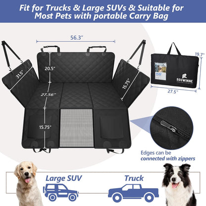 Back Seat Extender for Dogs Truck-Large Space, Hard Bottom Dog Pet Seat Cover Back Seat, Waterproof Dog Hammock for Crew Cab Trucks F150, RAM1500, Sierra, Tundra, Silverado, Black
