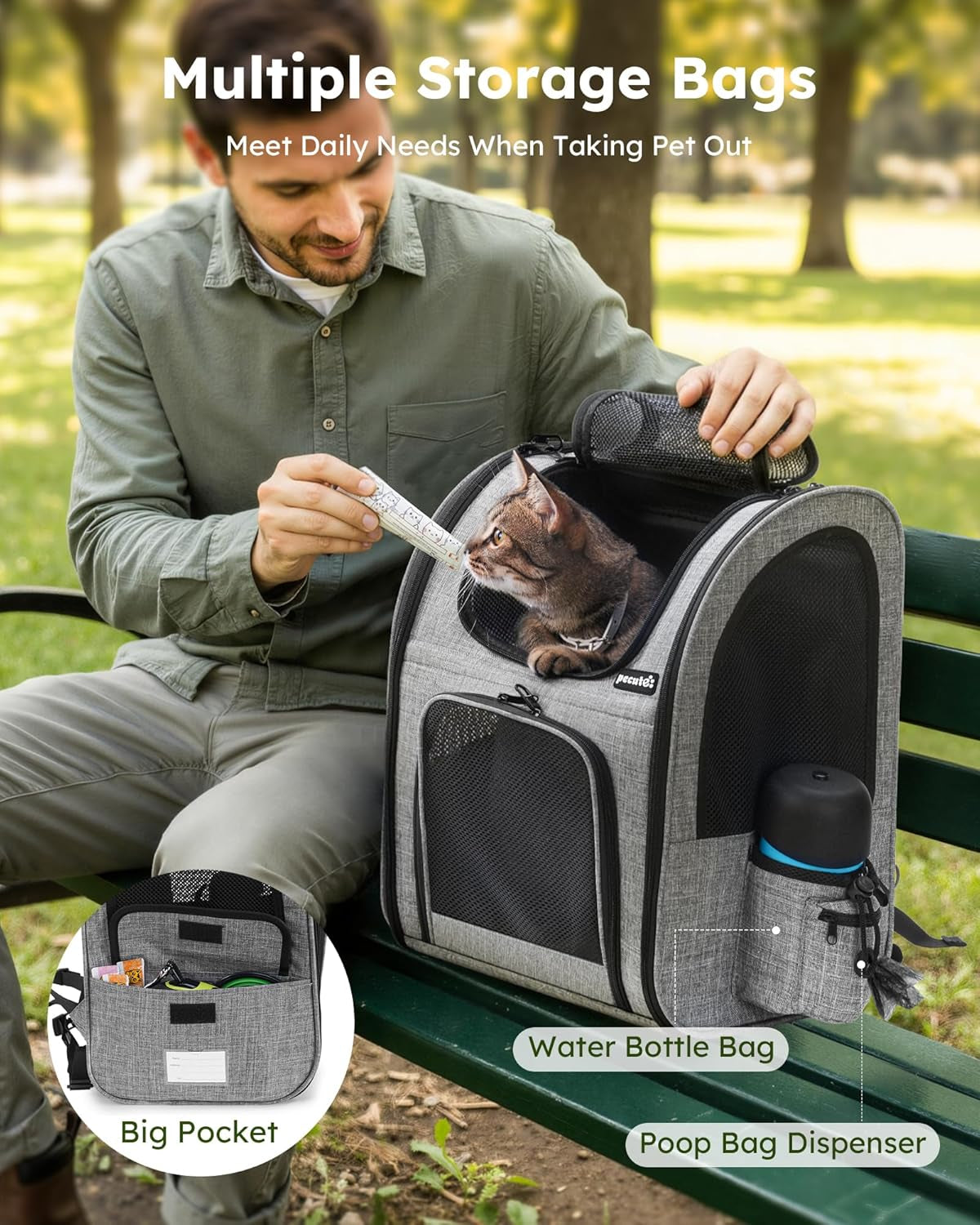 Cat Carrier Dog Backpack, Portable Breathable Rucksack with Front Opening-Mesh Window-Pockets, Airy Space Great for Carrying Puppy Dogs Cats up to 8KG