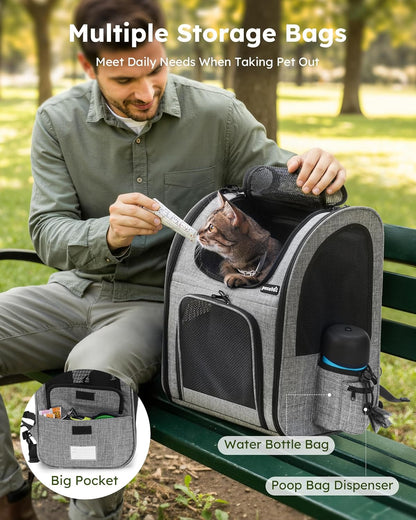 Cat Carrier Dog Backpack, Portable Breathable Rucksack with Front Opening-Mesh Window-Pockets, Airy Space Great for Carrying Puppy Dogs Cats up to 8KG