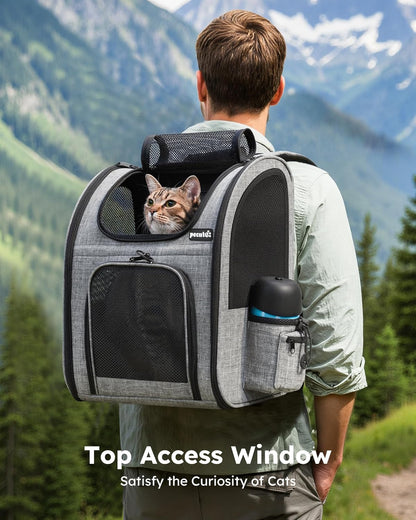 Cat Carrier Dog Backpack, Portable Breathable Rucksack with Front Opening-Mesh Window-Pockets, Airy Space Great for Carrying Puppy Dogs Cats up to 8KG