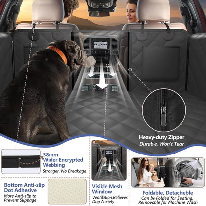 Back Seat Extender for Dogs Truck-Large Space, Hard Bottom Dog Pet Seat Cover Back Seat, Waterproof Dog Hammock for Crew Cab Trucks F150, RAM1500, Sierra, Tundra, Silverado, Black