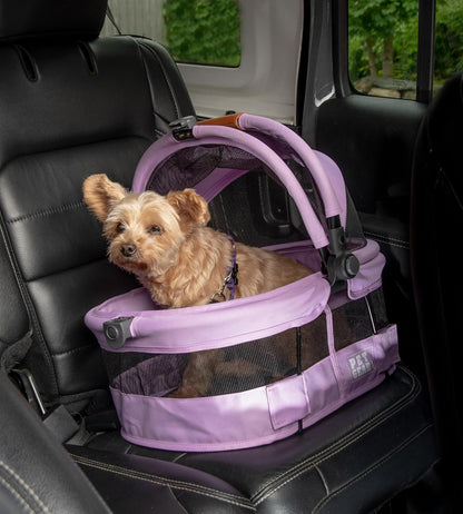 No-Zip View 360 Ultra Lite Pet Safety Carrier & Car Seat for Small Dogs & Cats Push Button Entry, 15", Bright Lilac