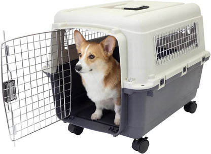Plastic Kennels Rolling Plastic Wire Door Travel Dog Crate - Medium