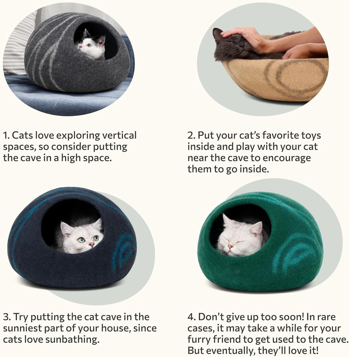 Cat Cave – Premium Felt Cat Enclosure for Indoor Cats, Handmade Merino Wool (Aquamarine, Medium)