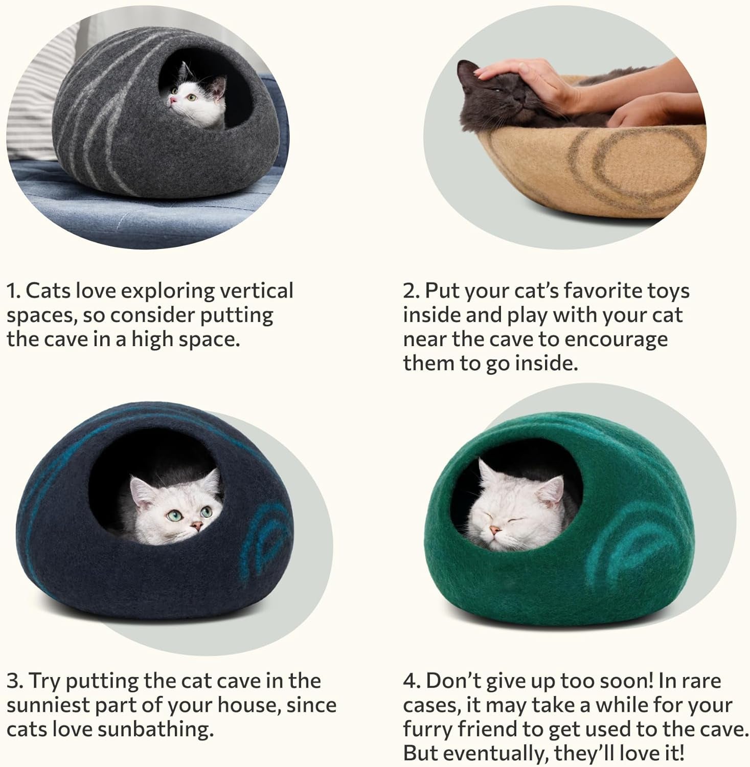 Cat Cave – Premium Felt Cat Enclosure for Indoor Cats, Handmade Merino Wool (Aquamarine, Medium)