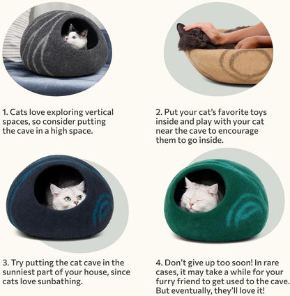 Cat Cave – Premium Felt Cat Enclosure for Indoor Cats, Handmade Merino Wool (Aquamarine, Medium)