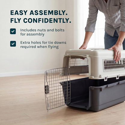 Plastic Kennels Rolling Plastic Wire Door Travel Dog Crate - Medium