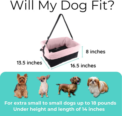 Dog Car Seat for Small Dogs - Blue Dog Booster Seat- Washable, Adjustable, and Collapsible Pet Travel Carrier Bed- Includes Safety Seat Belt Tether for Small Dogs, Puppies, and Pets up to 18 Lbs