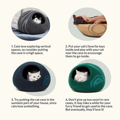 Cat Cave – Premium Felt Cat Bed for Indoor Cats, Handmade Merino Wool (Light Gray, Large)