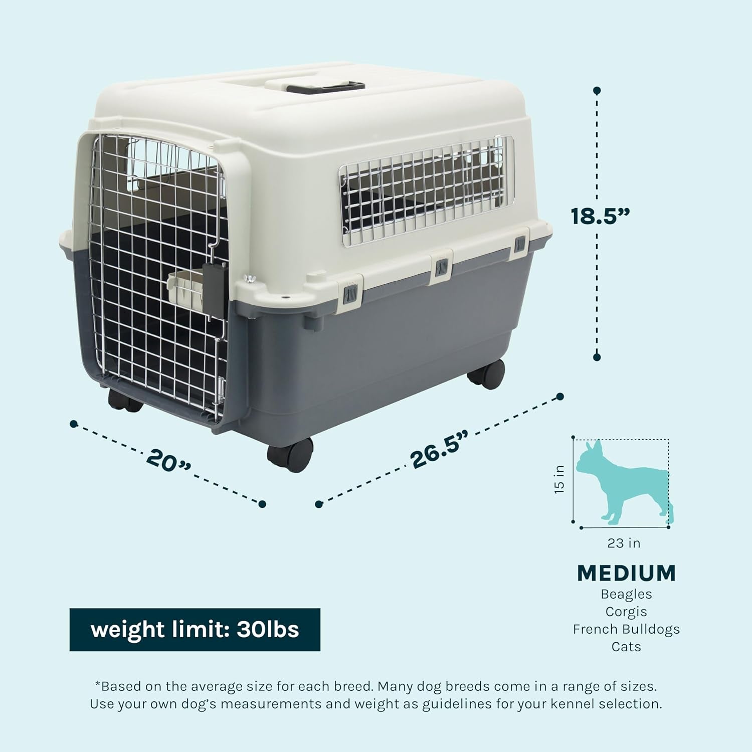 Plastic Kennels Rolling Plastic Wire Door Travel Dog Crate - Medium