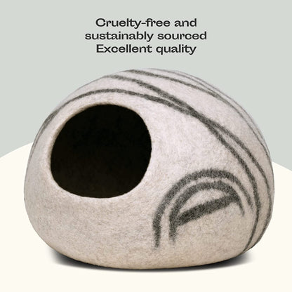 Cat Cave – Premium Felt Cat Bed for Indoor Cats, Handmade Merino Wool (Light Gray, Large)