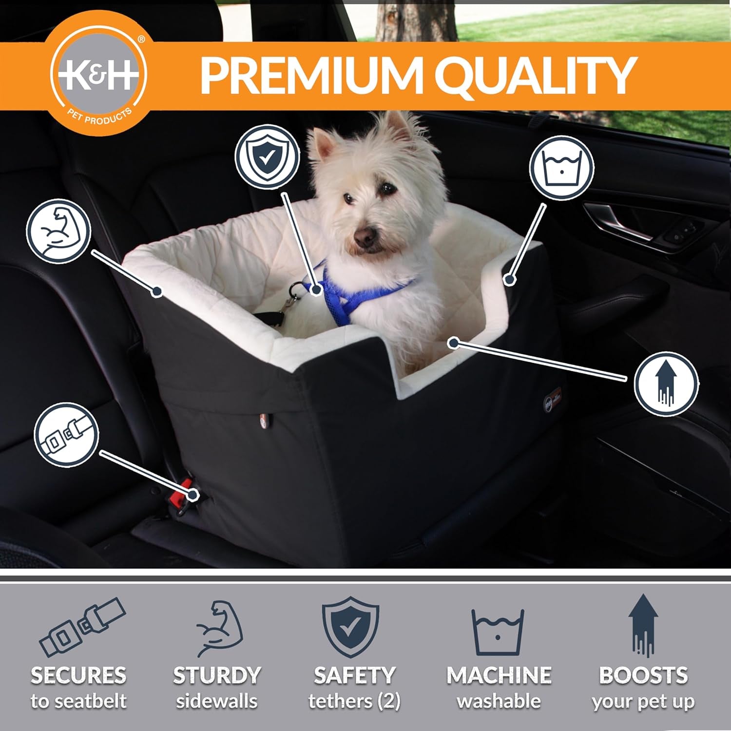 Bucket Booster Pet Seat - Dog Booster Seat Car Seat for Dogs & Cats Collapsible Large Black/Cream