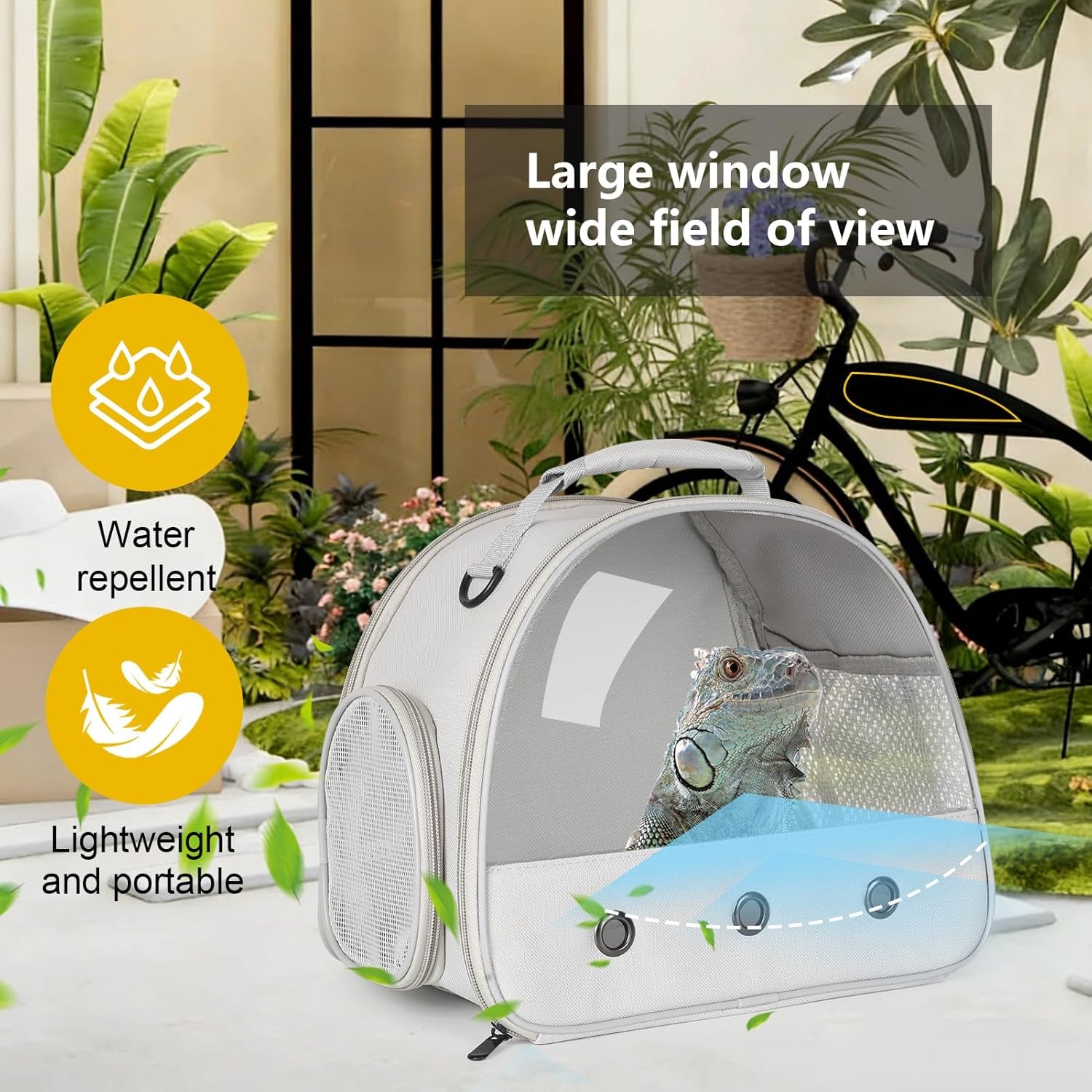 Bearded Dragon Carrier,Chameleon Carrier, Small Sugar Gliders,Small Animal Travel Carrier for Hedgehog Rat Parrot Bird Guinea Pig, Portable Guinea Pig Travel Carrier for 2 Grey