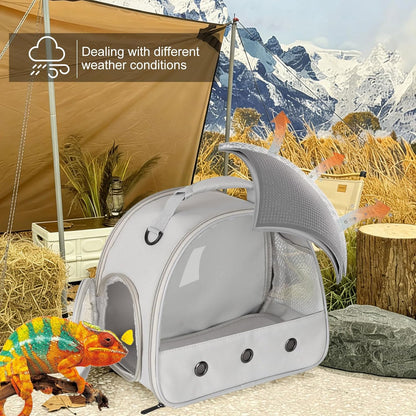 Bearded Dragon Carrier,Chameleon Carrier, Small Sugar Gliders,Small Animal Travel Carrier for Hedgehog Rat Parrot Bird Guinea Pig, Portable Guinea Pig Travel Carrier for 2 Grey