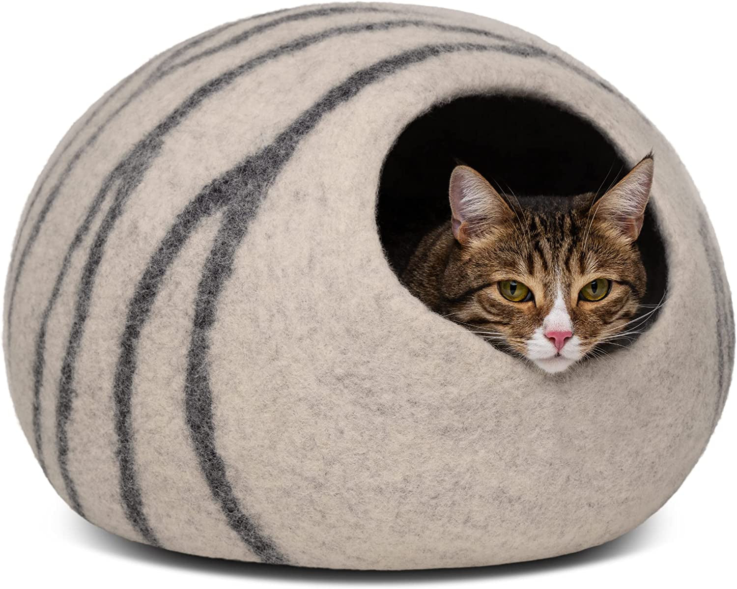 Cat Cave – Premium Felt Cat Bed for Indoor Cats, Handmade Merino Wool (Light Gray, Large)