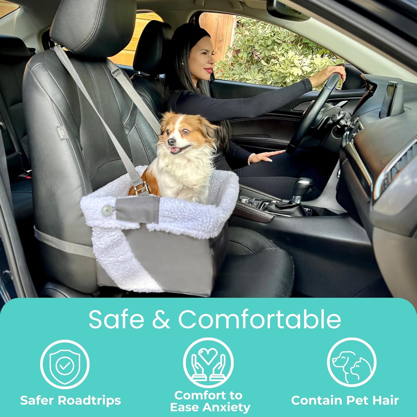 Dog Car Seat for Small Dogs - Blue Dog Booster Seat- Washable, Adjustable, and Collapsible Pet Travel Carrier Bed- Includes Safety Seat Belt Tether for Small Dogs, Puppies, and Pets up to 18 Lbs