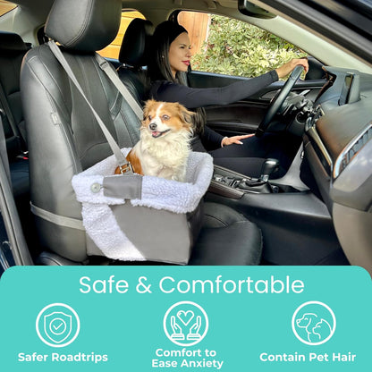 Dog Car Seat for Small Dogs - Blue Dog Booster Seat- Washable, Adjustable, and Collapsible Pet Travel Carrier Bed- Includes Safety Seat Belt Tether for Small Dogs, Puppies, and Pets up to 18 Lbs