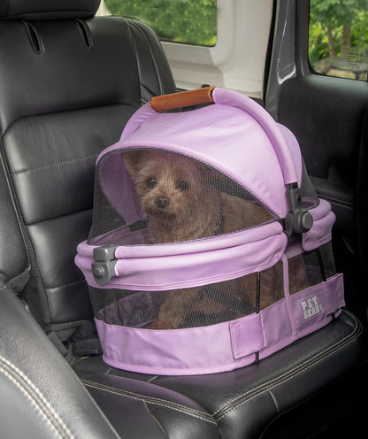 No-Zip View 360 Ultra Lite Pet Safety Carrier & Car Seat for Small Dogs & Cats Push Button Entry, 15", Bright Lilac
