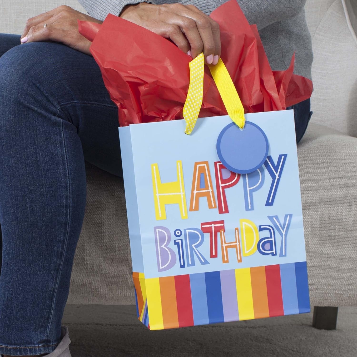 5WDB2124 Gift-Wrap-Bags, Paper, Happy Birthday Stripes