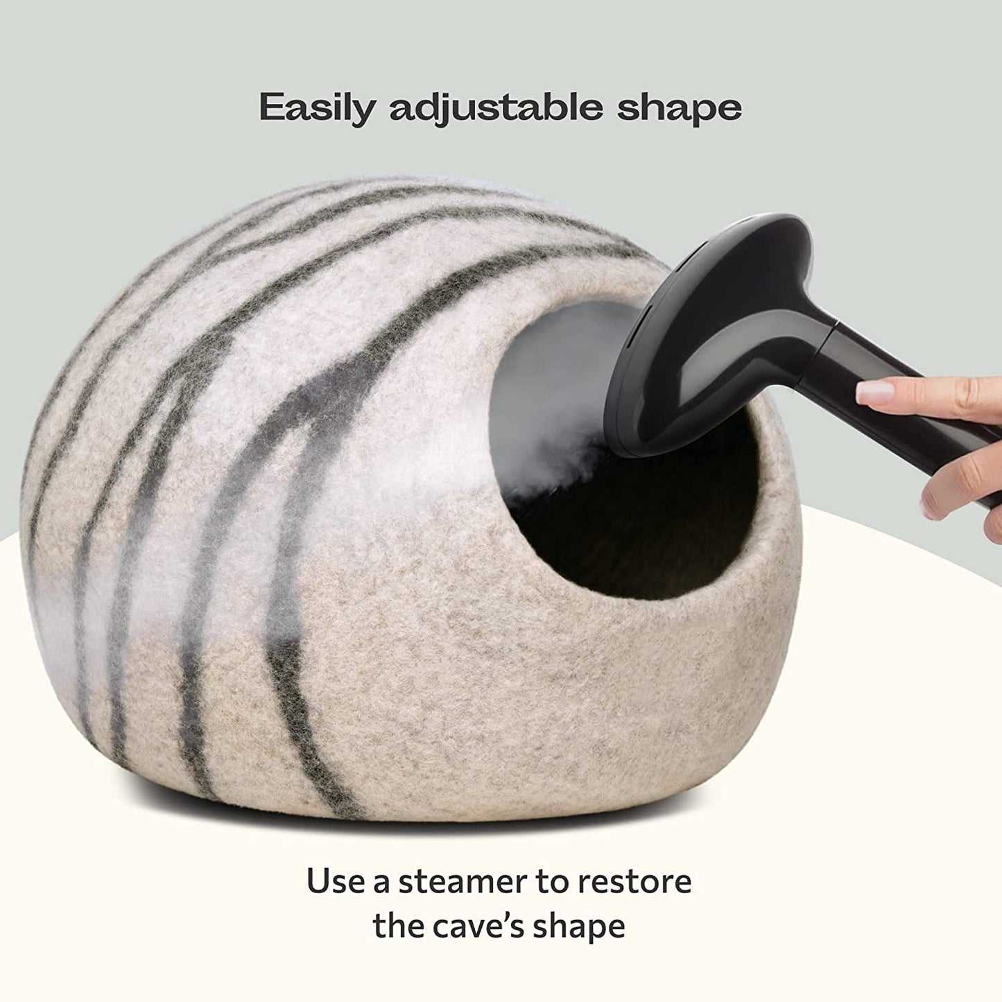 Cat Cave – Premium Felt Cat Bed for Indoor Cats, Handmade Merino Wool (Light Gray, Large)