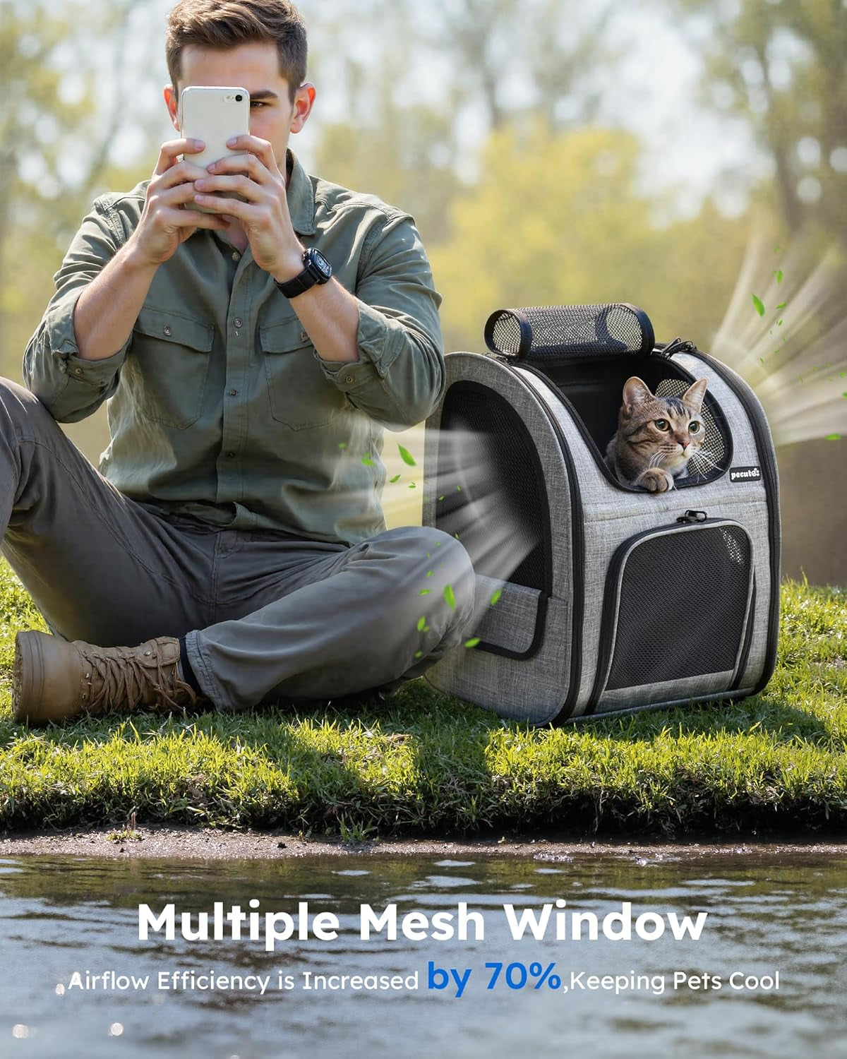 Cat Carrier Dog Backpack, Portable Breathable Rucksack with Front Opening-Mesh Window-Pockets, Airy Space Great for Carrying Puppy Dogs Cats up to 8KG